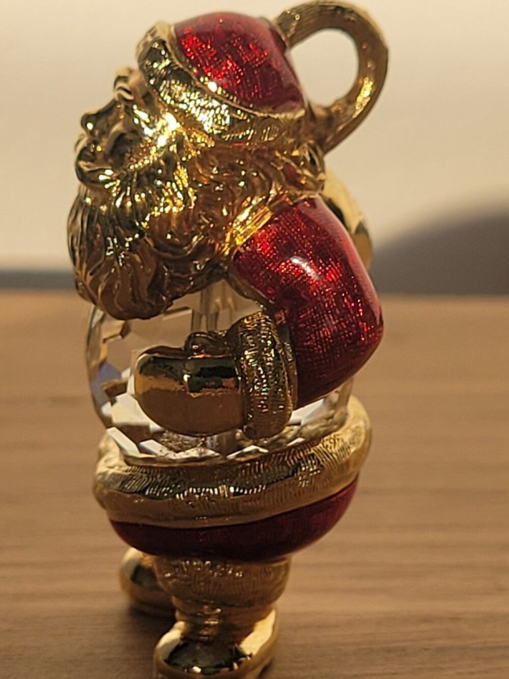 Vintage Swarovski Crystal 18K Gold & Red Enamel 3D Santa Claus Pendant